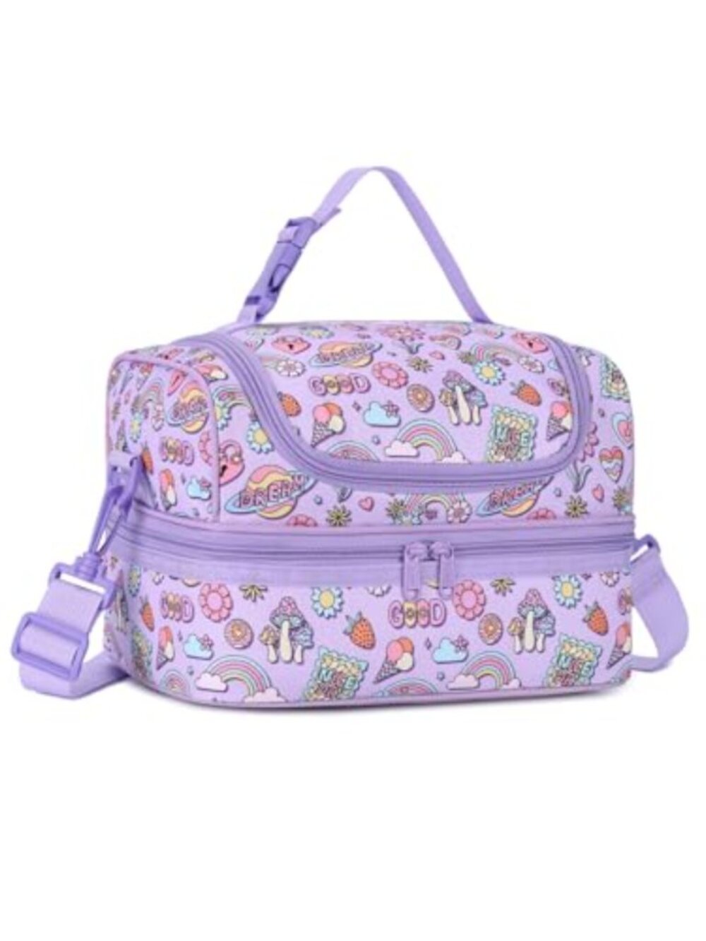Insulated Double Decker Lunch Bag Polyester Cooler Tote for School